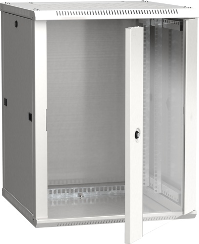 ITK Шкаф настенный LINEA W 18U 600х600мм дверь стекло RAL 7035 | код LWR3-18U66-GF | IEK